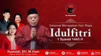 Ketua DPD PDI Perjuangan Jawa Timur Kusnadi, SH M.Hum, menyampakan ucapan Selamat merayakan Idul Fitri kepada semua khalayak, khususnya warga di Jawa Timur